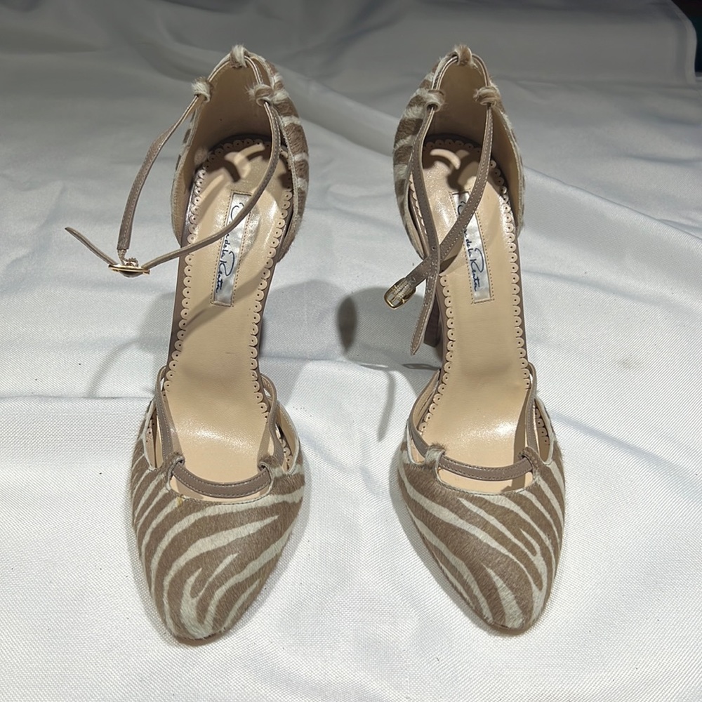 Oscar de la renta 4 1/2 inch heel zebra stripe in pony calfskin 38 1/2